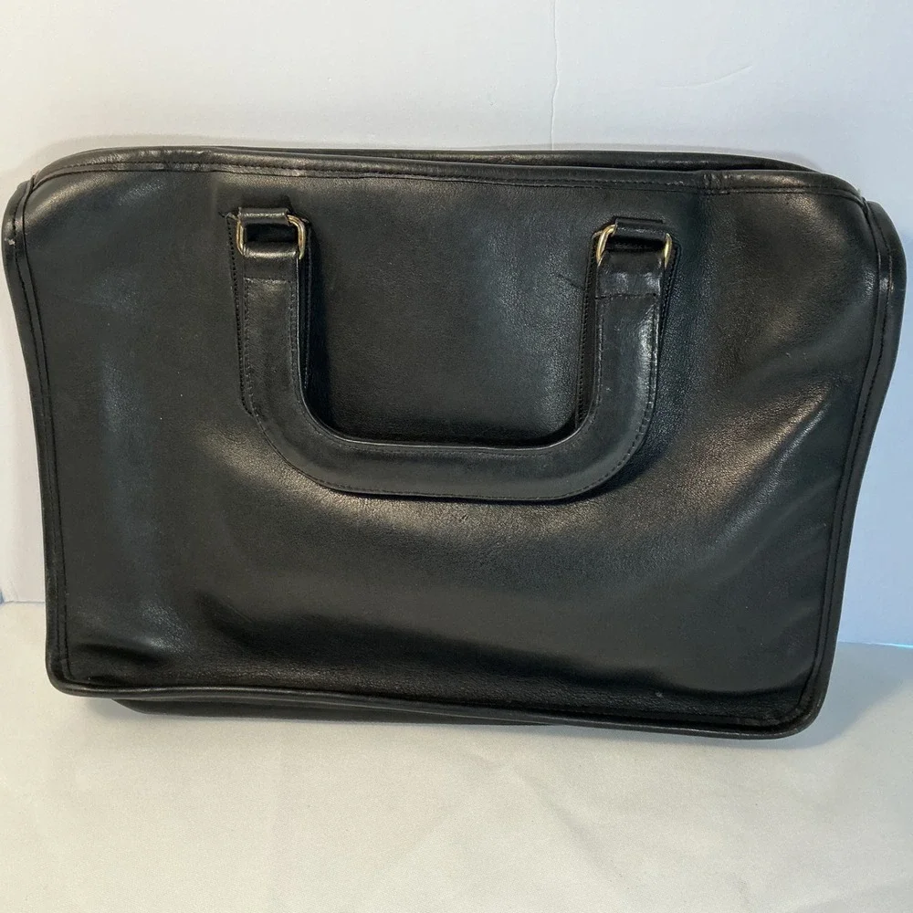 Vintage Coach Black Leather Briefcase Retractable Handle Document Bag 5265